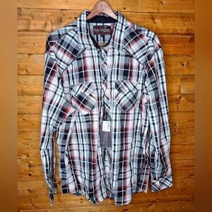 ❤️NWT Rock & Roll Red, White and Black Plaid Men's Western Cowboy Shirt Size XXL